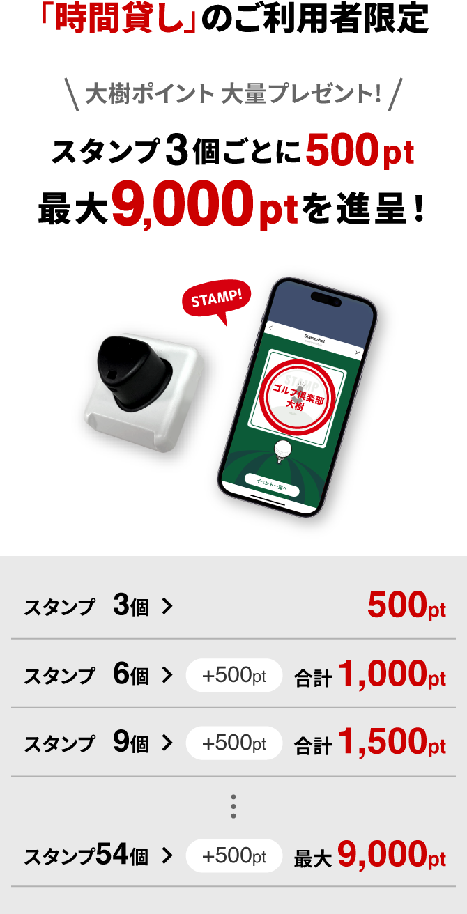 大樹ポイント 大量プレゼント! スタンプ3個ごとに500pt 最大9,000ptを進呈！